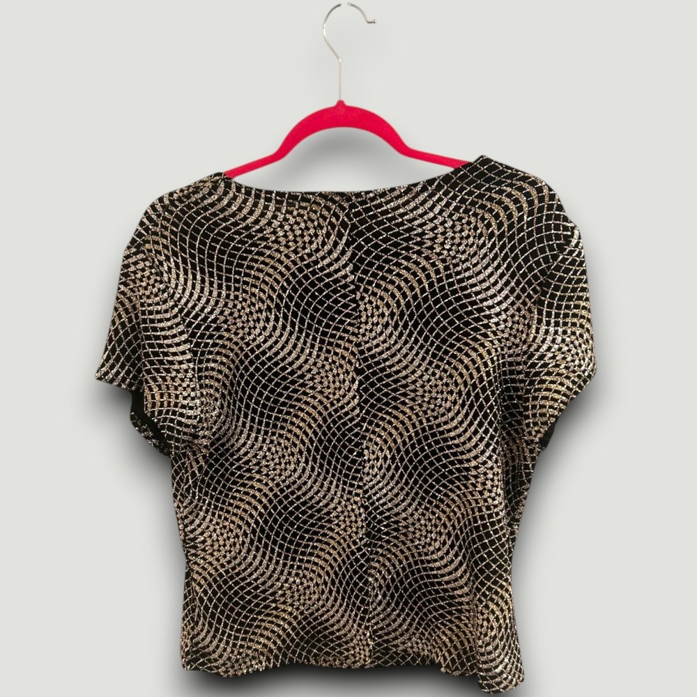 Ronni Nicole by Ouida Womens Top L Black Metallic Gold Silver Vtg  90's Glam - Picture 3 of 6